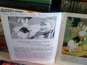 inscription in vintage childrens peter rabbit book