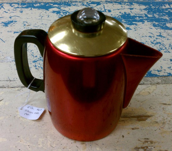 mod red and gold vintage aluminum percolator